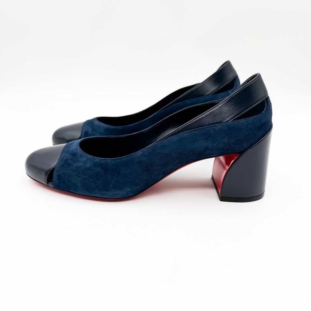 Christian Louboutin Miss Duvette 55 Cap Toe Suede Block Heel Pumps EU 38 US 8 - Picture 6 of 11